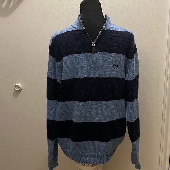 50%off w♥️ Chaps Men's Blue Striped 1/4 Zip Pullover Sweater Size XL  0139 - Picture 4 of 12